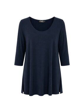 Sympli Women's Tunic Top Navy Blue Travel Knit 3/4 Sleeve EUC Plus Size 1G / 1X